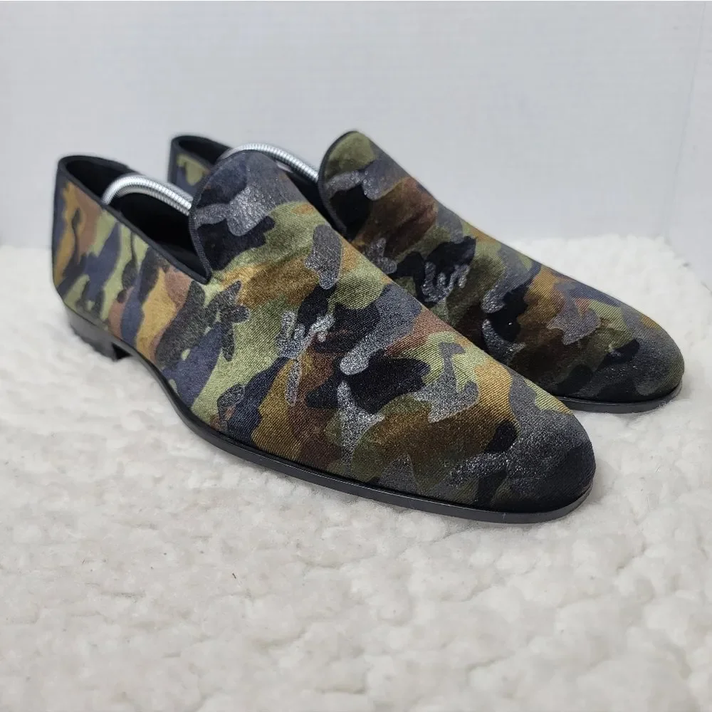 Magnanni Jareth Slip On Loafers 10.5 Men's  Green Camo Suede Dress Shoes Spain.